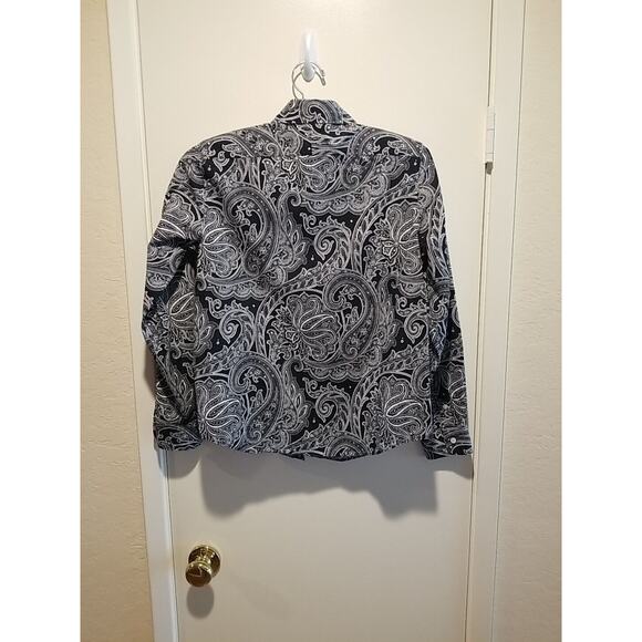 Ralph Lauren Chaps Shirt Top Womens Petite Medium Black White Paisley Button - Picture 3 of 7